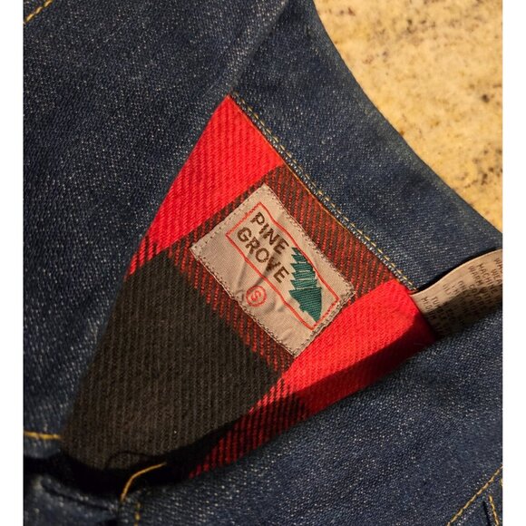 Pine Grove Men's Sz S Red Plaid Flannel Lined Denim Jacket  Trucker - Picture 7 of 16